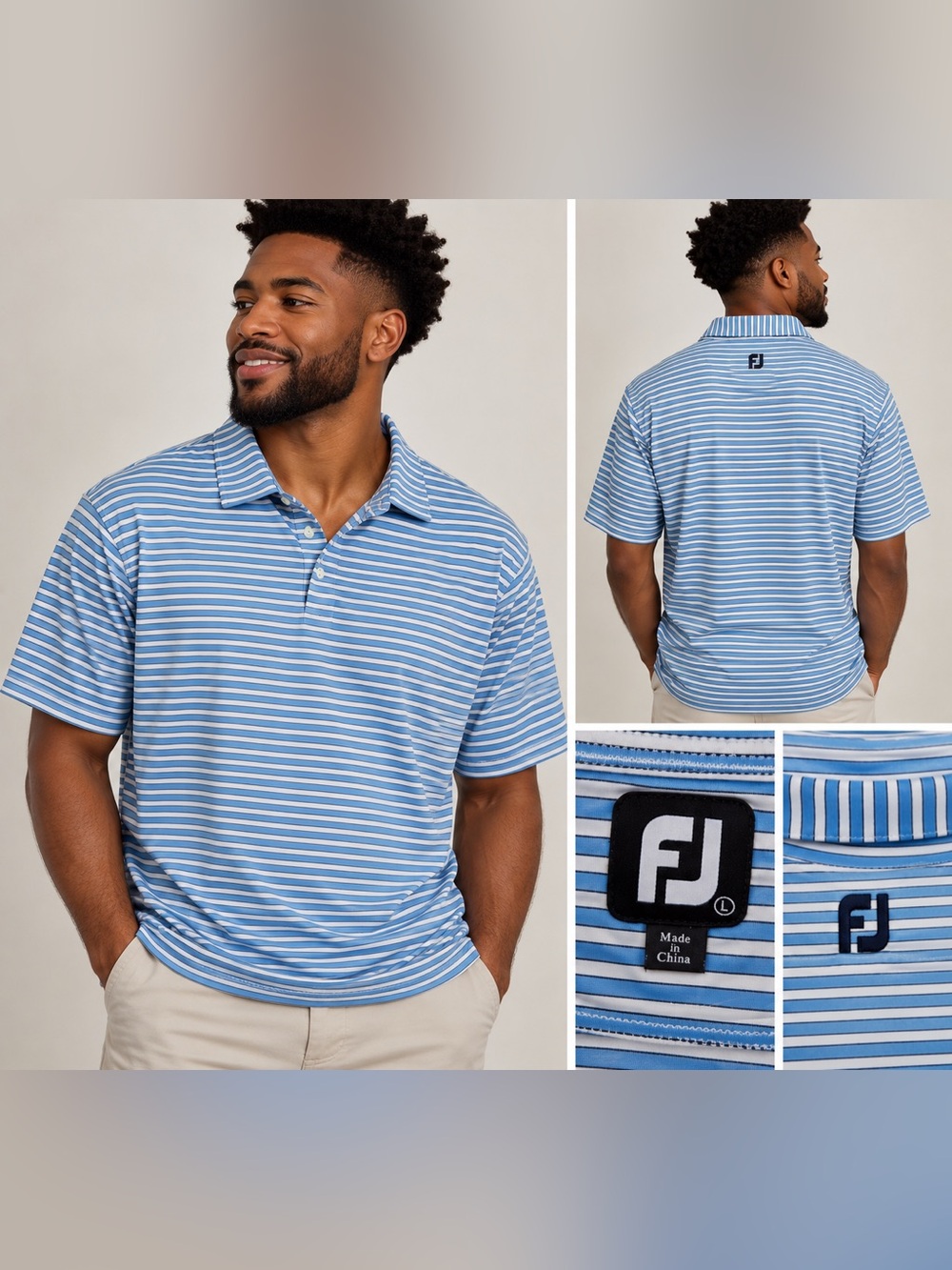 FootJoy Men’s Light Blue and White Striped Polo